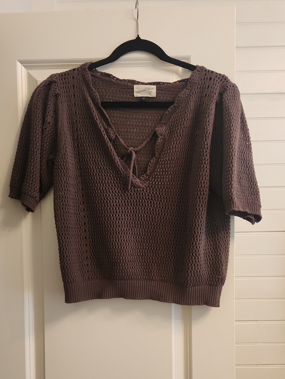 Universal Thread Brown Open-Knit V-Neck Tie-Front Sweater